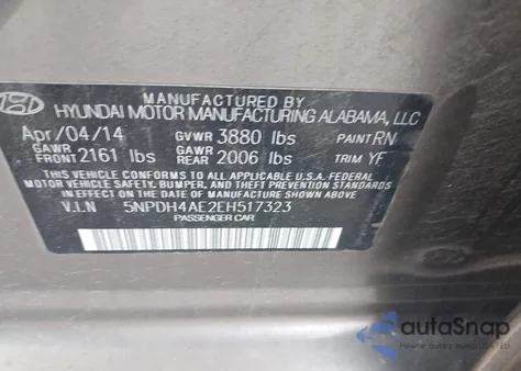 2014 Hyundai Elantra Se из США, поврежденный, VIN 5NPDH4AE2EH517323